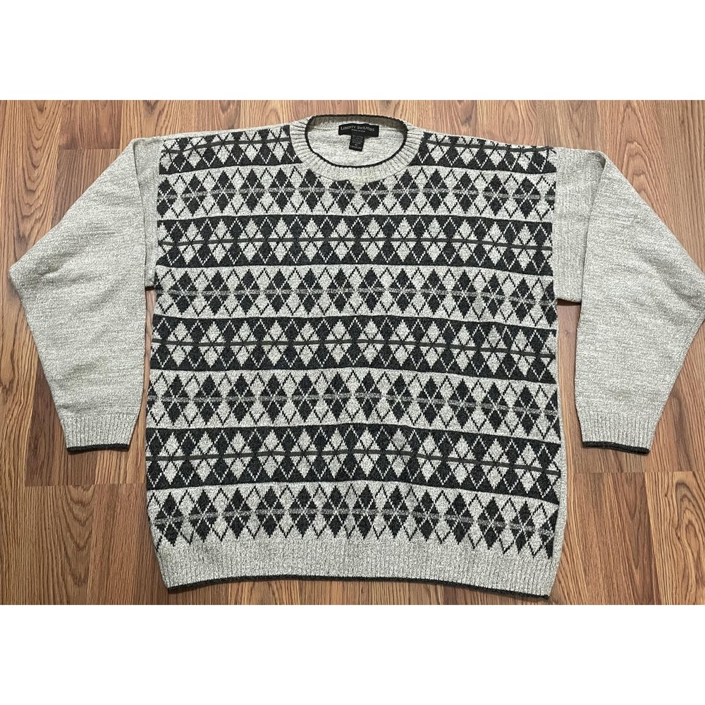 Liberty Sweaters Sweater Mens XL Argyle Crewneck Made USA Cotton Blend
